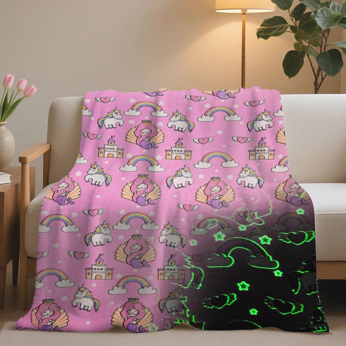 Knuffeldeken voor kinderen - lichtgevende eenhoorn of dinosaurus deken - warme en pluizige kinderdeken 150 x 200 cm