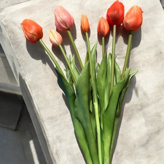 Seta Fiori - Bundel Tulpen 7 x - Peach - Real Touch - 45cm - Mixen met verse bloemen mogelijk -