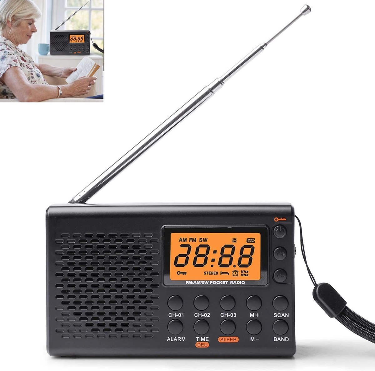 Unyqoos® Draagbare radio met AM FM SW ontvangst en multifunctionele functies voor thuisgebruik