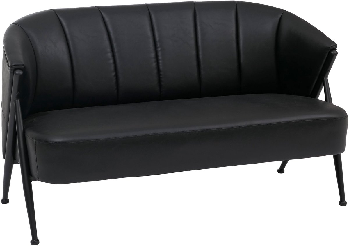 MCW 2-zitsbank MCW-P30, tweezitsbank/loungebank Vintage Retro Industrial Metaal Kunstleer ~ zwart