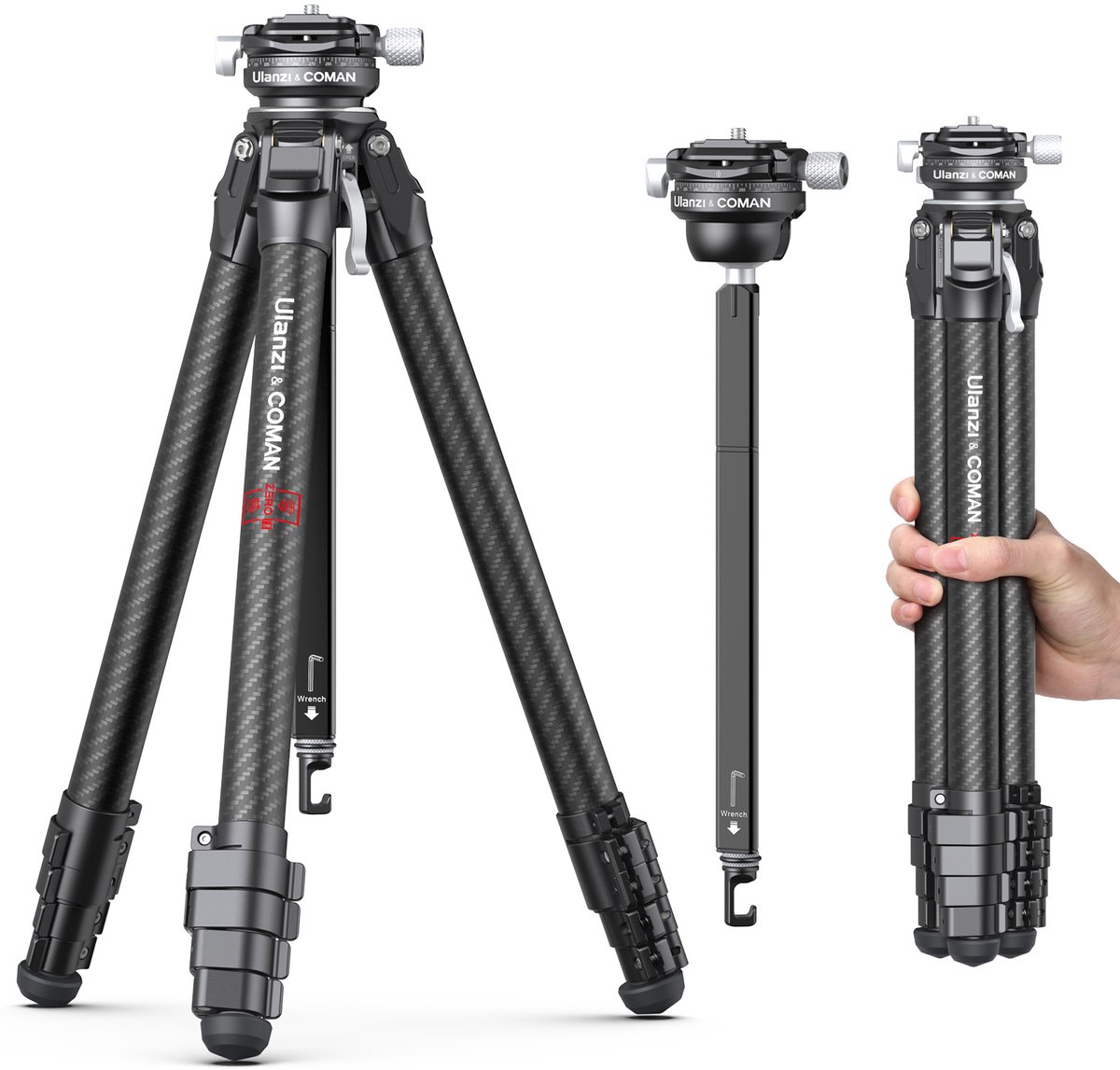 Ulanzi Zero Y Travel Statief - Lichtgewicht - Met Macro Stand - Carbon Fiber - Zwart