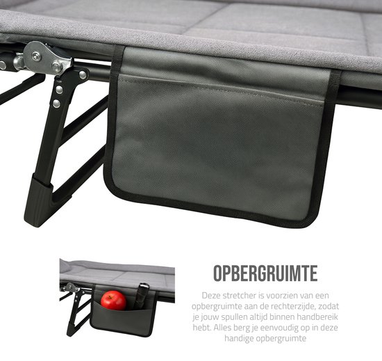 Eurocatch Opvouwbaar Campingbed Grijs - Verstelbare Rugleuning 5 Standen - 4 Steunpoten - Gevoerd Hoofdkussen - Zijvak - Camping Veldbed - 195x65x27 cm van Eurocatch — afbeelding 5