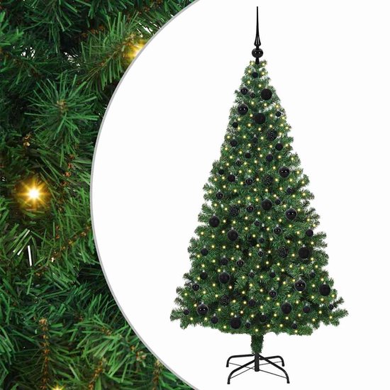 vidaXL Kunstkerstboom met Standaard Kerstboom Kunstboom Kerst Boom Kerstmis Kerstdecoratie Kerstversiering Decoratie Versiering PVC Zwart