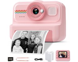 Kinder Instantcamera HD1080P - 32G Kaart + Printpapier Inbegrepen - Speelgoedcadeau voor 3-12 Jarigen