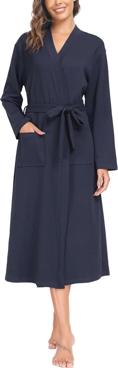 Vrouwen Badjas Wafelweefsel Lang Lichtgewicht Zacht Loungewear Nacht Kleding