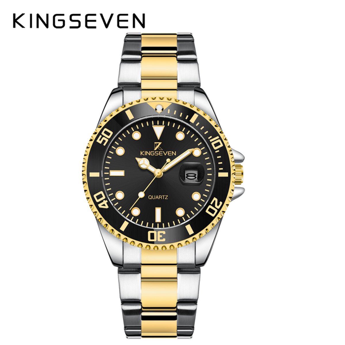 KINGSEVEN Herenhorloge 9619 - Goudkleurig-Zwart - Quartz - Roestvrij Staal - Vlindersluiting - Datumweergave - Luxe Design - Waterbestendig - Elegant Premium Afwerking