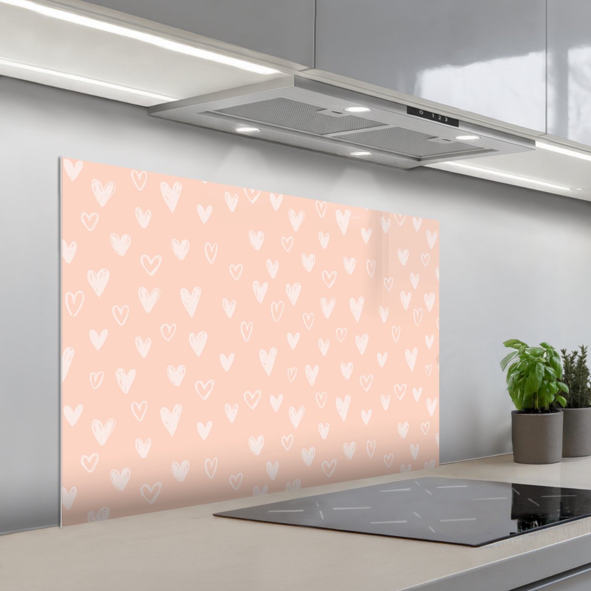 Spatscherm 100x65 cm - Zelfklevende achterwand Hart - Patroon - Koraal - Keuken muurbeschermer - Spatwand fornuis
