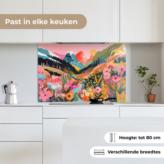 Spatscherm 80x55 cm - Zelfklevende achterwand Rivier - Diepte - Bloemen - Keuken muurbeschermer - Spatwand fornuis