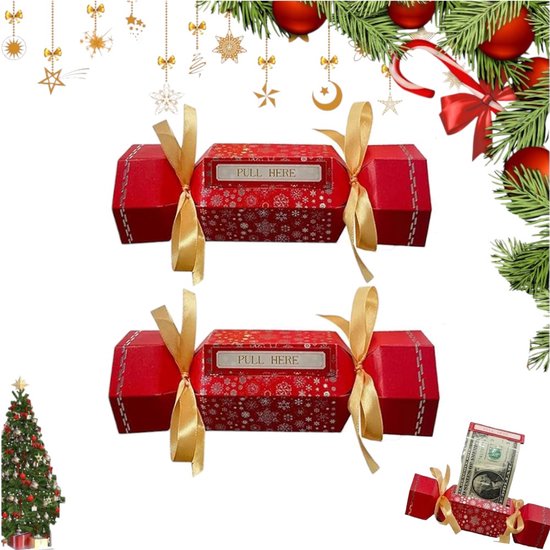 Lot de 2 - Pochette surprise de Noël - Pochette DIY pour offrir de l'argent - Idéale comme cadeau d'anniversaire - Boîte à argent de Noël - Jolie tirelire surprise avec mécanisme coulissant - Tirelire créative à DIY soi-même avec mécanisme coulissant