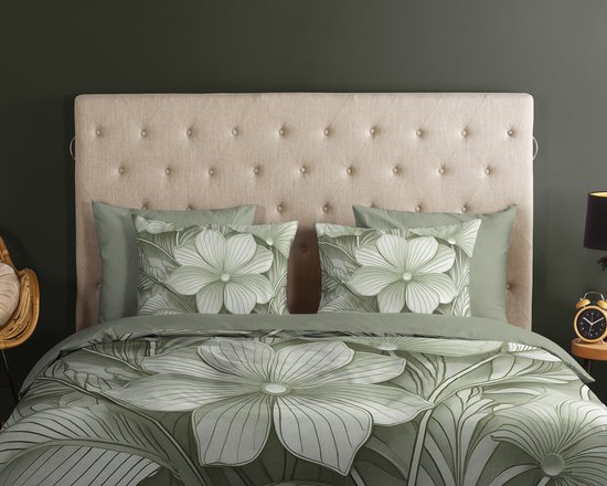 Good Morning dekbedovertrek bloemen - 2 persoons 200x200/220 cm - Groen - 100% Katoen renforce van Merkloos — afbeelding 2