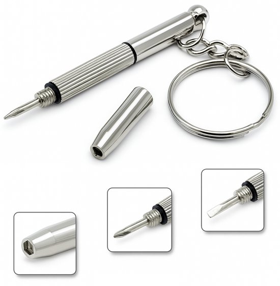 Bril Schroevendraaier - 3 in 1 - Sleutelhanger - Schroeven - Zilverkleurig