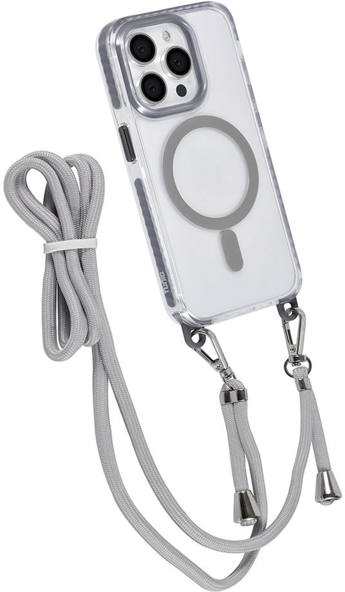 TUNIQ telefoonhoesje voor Apple iPhone 15 Pro - MagSafe backcover met koord - Grijs