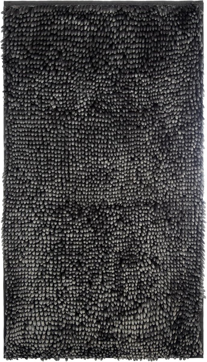 Luxe Chenille Badmat Shaggy Stijl Antraciet 50x90 cm Antislip & Geschikt voor Vloerverwarm
