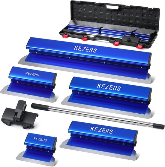 VKE Plamuurset, 23-delige set, spatelset, gereedschap met ergonomische handgreep, spatel gereedschap in koffer, telescoopstang voor het bepleisteren van muren, 200/300/350/400/600 mm VKE Plamuurset, 23-delige set, spatelset, gereedschap met ergonomische handgreep, spatel gereedschap in koffer, telescoopstang voor het bepleisteren van muren, 200/300/350/400/600 mm