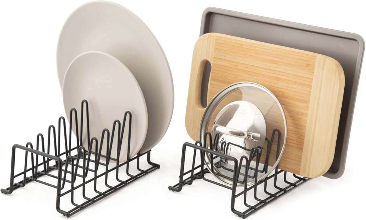 Set van 2 - Bordenrek - Afdruiprek - Keuken Organizer - Zwart
