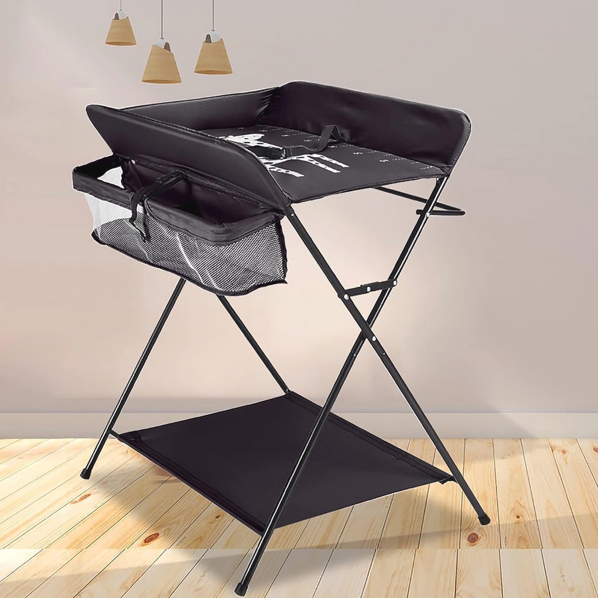 Opvouwbare Luiertafel met Opbergmand en Verhoogd Veiligheidshek - Draagbare en In hoogte Verstelbare Commode voor Baby's