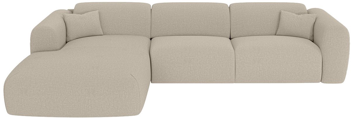 Vente-unique Ruime hoekbank met linkse hoek en snel uitklapbare slaapbank, spikkelstof in beige - POGNI