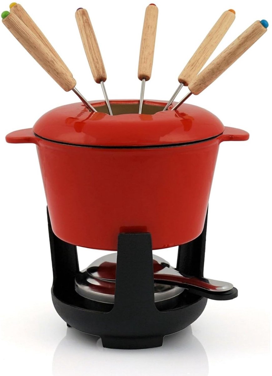 SNJY® Fondueset - Fondue - Fonduepan - 6 Personen - 1L - Rood