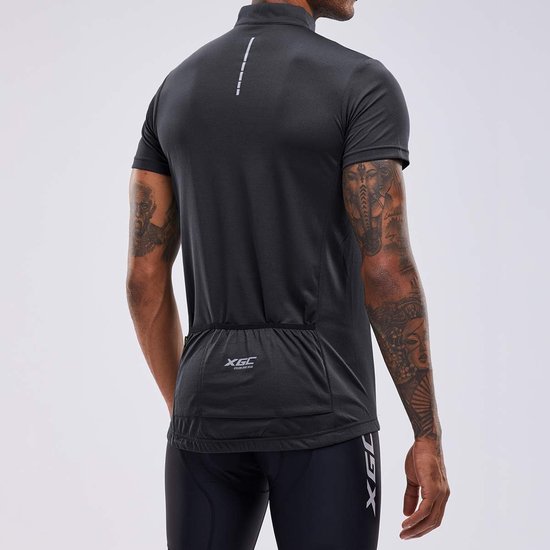 Santic Men's Cycling Jersey Short Sleeve Street MTB Elastic Jersey with Yorkson Pocket, Black-2248, M