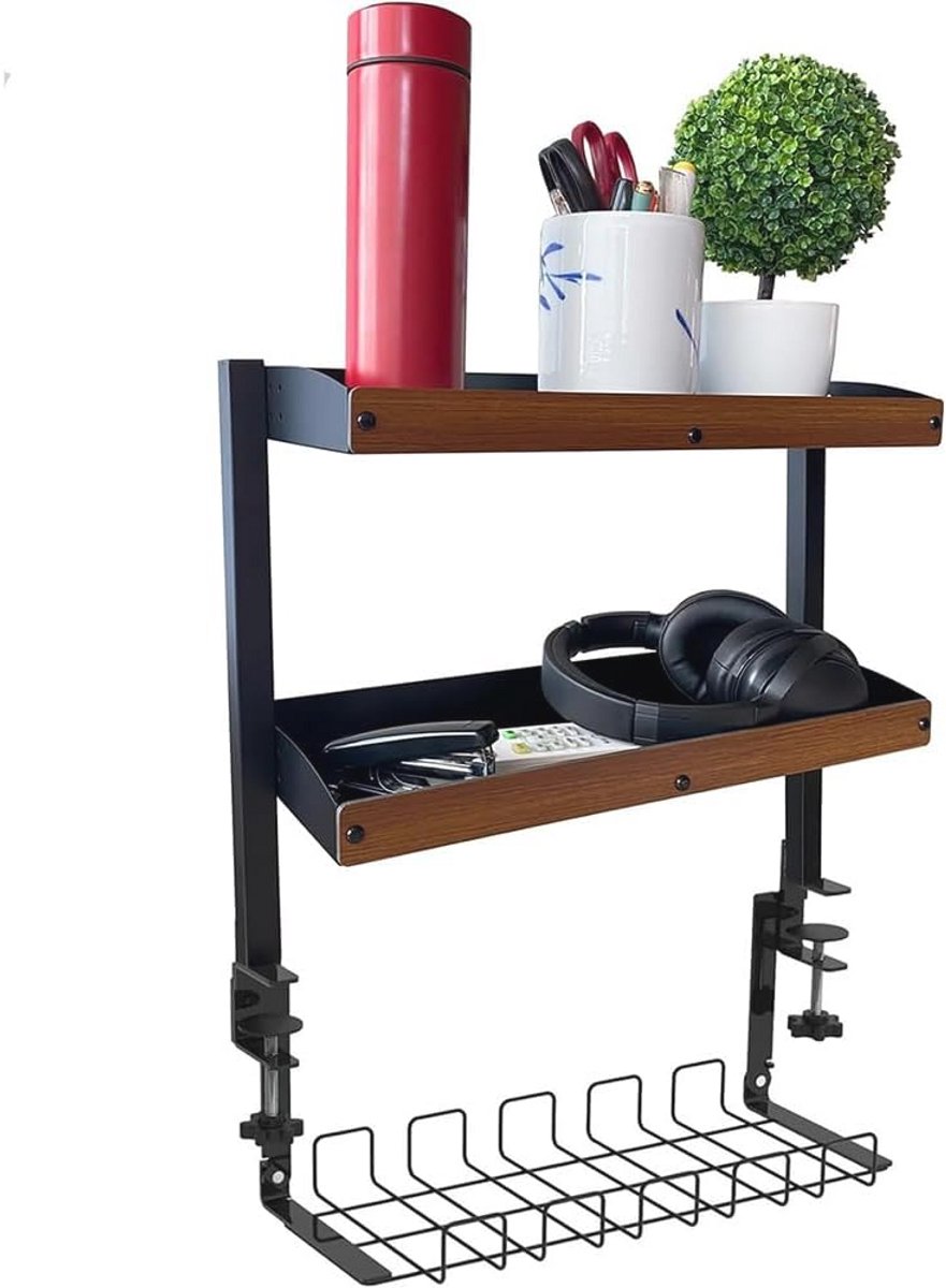 Klem Bureau Organizer Plank met Kabelbeheer - 2 Laags Uitschuifbare Desk Extensie en Aanpasbare Opslag
