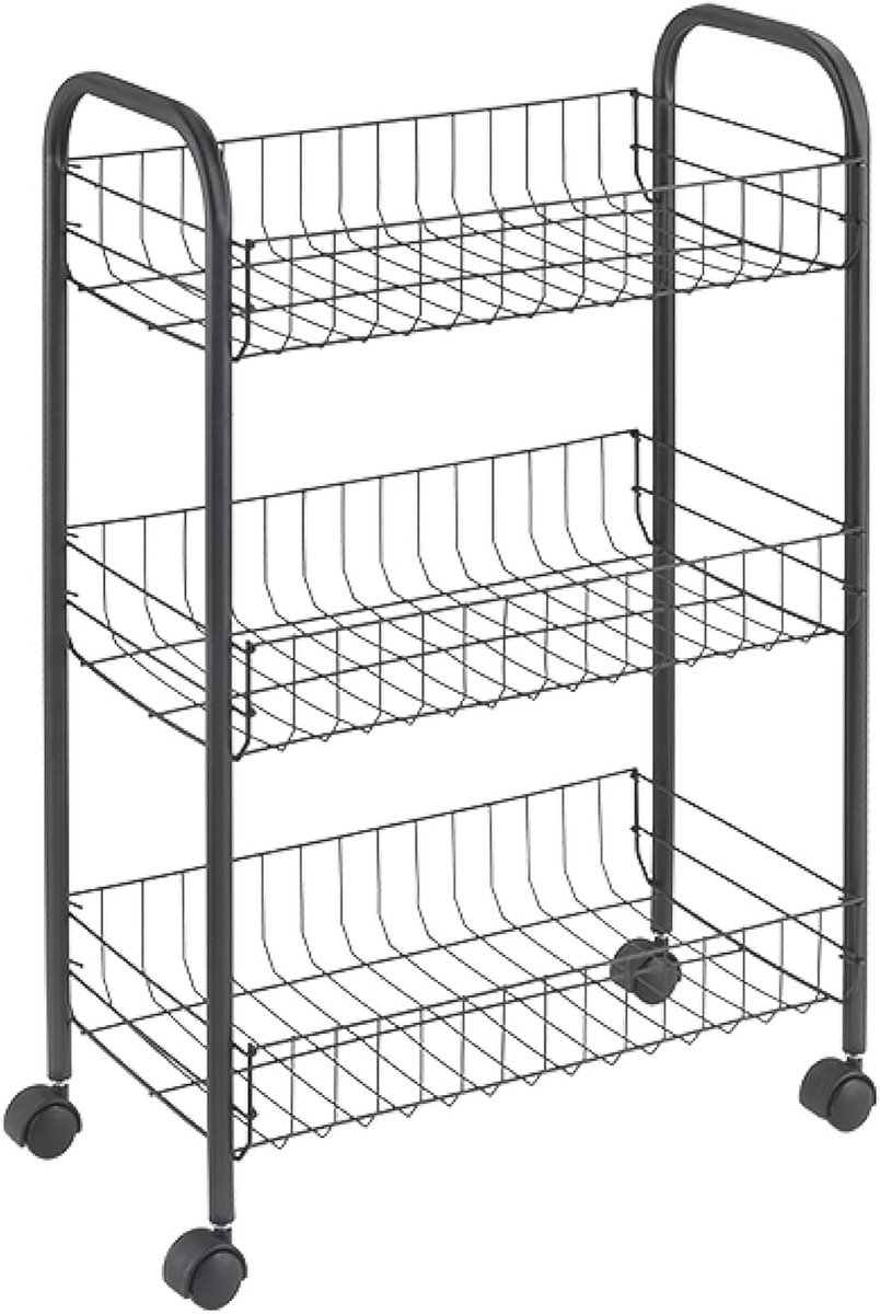 Multifunctionele wagen met wielen en 3 manden - Zwart - 64 x 42 x 26 cm