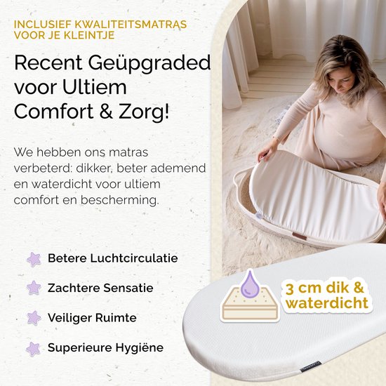 Matelas à langer Yunioo│Panier à langer XL 80cm│Panier Moses avec matelas de haute qualité avec housse hydrofuge et tapis de voyage gratuit│Coton Extra résistant│Conçu aux Pays-Bas│Soutenir une bonne cause│Panier à langer Bébé