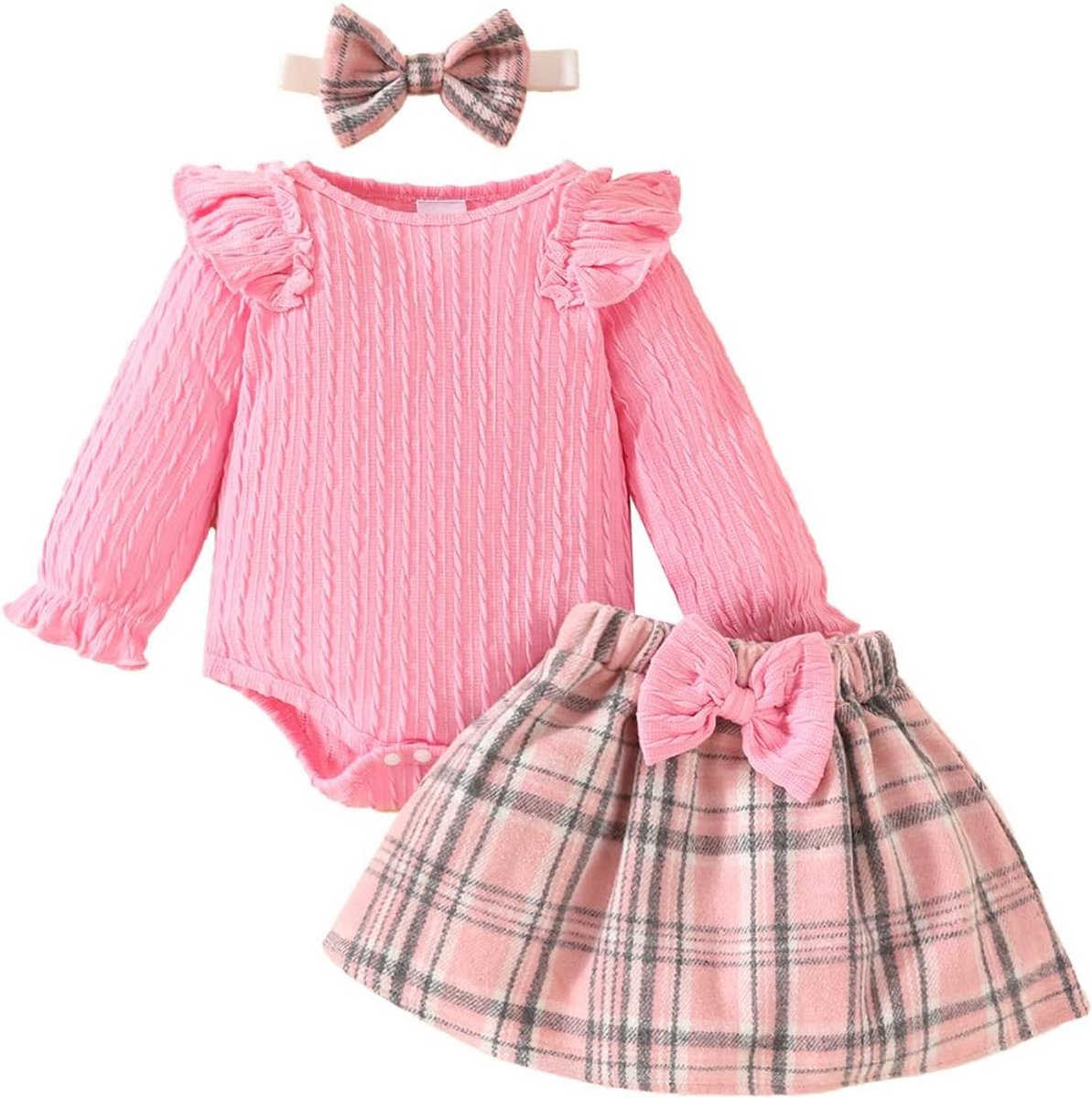 Schattige Babyrok Set voor Meisjes met Lange Mouwen Romper en Hoofdband - Herfst Kleding 0-18 Maanden