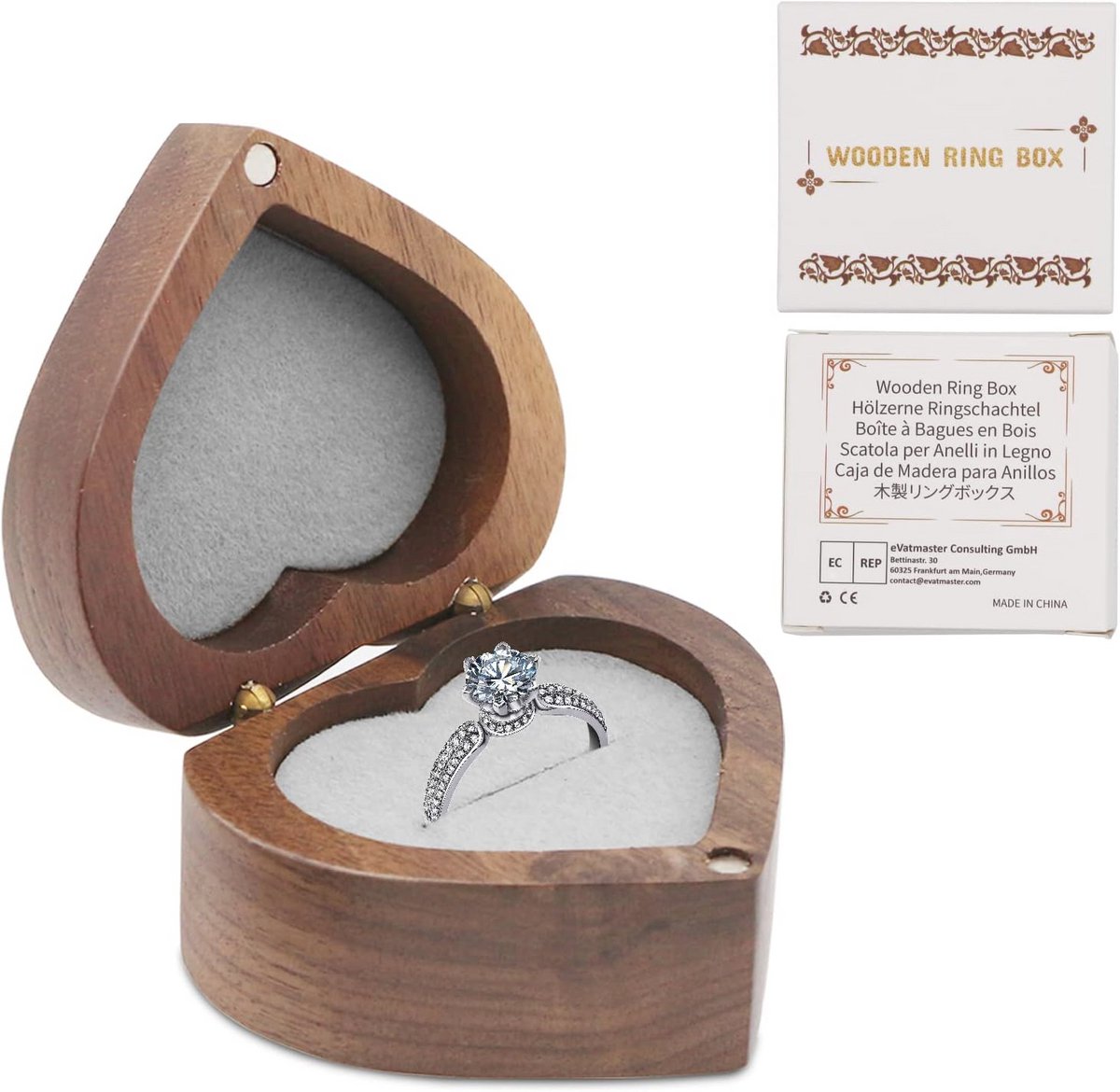 Houten Ringdoos met Zachte Velours Interieur voor Verloving en Trouwerij