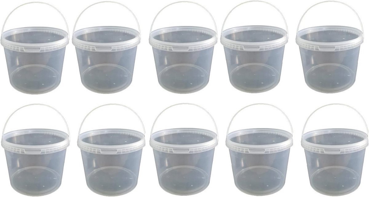 Set van 10 transparante 5 liter emmers met deksel - Voedselveilige stapelbare containers
