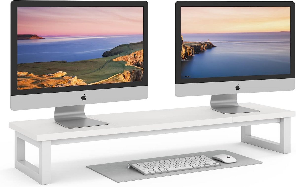 Dubbele Monitorstandaard Verhoger voor 2 Monitoren - Houten Bureau Rotatierplank
