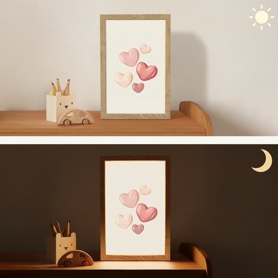 Nachtlampje 20x30 cm - Kinder lampje - Harten - Rood - Roze - Zwevend - Tafellamp kinderkamer - Slaapkamer lamp - Bedlamp kinderen - Kinderlampje stopcontact - Wandlamp babykamer - Nachtlampjes van Merkloos — afbeelding 4