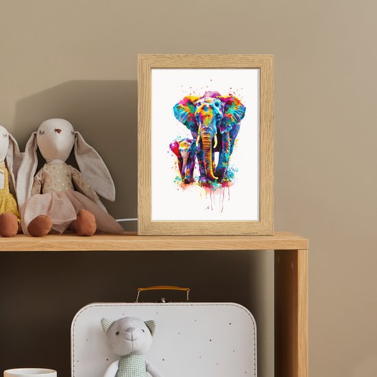 Nachtlampje 15x20 cm - Kinder lampje - Olifanten - Dieren - Verf - Kleurrijk - Tafellamp kinderkamer - Slaapkamer lamp - Bedlamp kinderen - Kinderlampje stopcontact - Wandlamp babykamer - Nachtlampjes van Merkloos — afbeelding 3