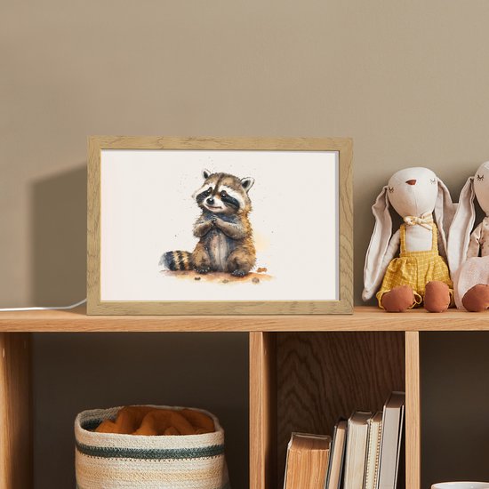 Nachtlampje 30x20 cm - Kinder lamp - Wasbeer - Waterverf - Kleuren - Dieren - Kids - Tafellamp kinderkamer - Slaapkamer lamp - Bedlamp kinderen - Kinderlampje stopcontact - Wandlamp babykamer - Nachtlampjes van Merkloos — afbeelding 3
