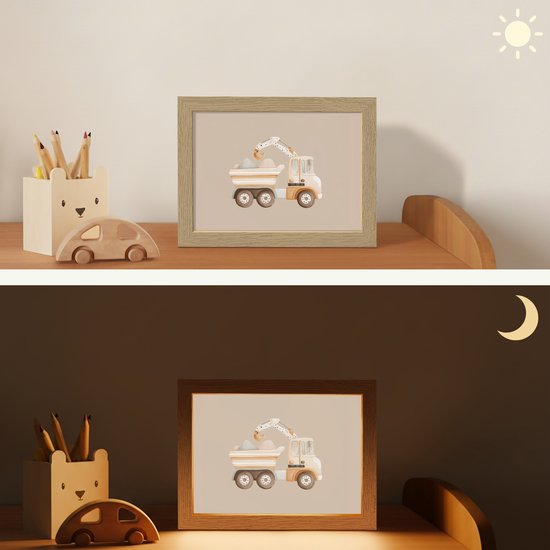 Nachtlampje 20x15 cm - Kinder lampje - Kiepwagen - Auto - Beige - Tafellamp kinderkamer - Slaapkamer lamp - Bedlamp kinderen - Kinderlampje stopcontact - Wandlamp babykamer - Nachtlampjes van Merkloos — afbeelding 4