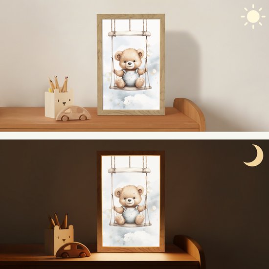 Nachtlampje 20x30 cm - Kinder lamp - Beer - Baby - Dier - Kinderen - Tafellamp kinderkamer - Slaapkamer lamp - Bedlamp kinderen - Kinderlampje stopcontact - Wandlamp babykamer - Nachtlampjes van Merkloos — afbeelding 4