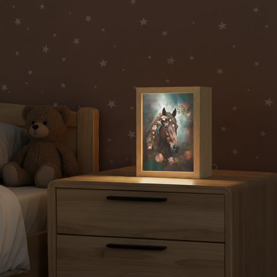 Nachtlampje 15x20 cm - Kinder lampje - Paard - Natuur - Bloemen - Dieren - Bos - Tafellamp kinderkamer - Slaapkamer lamp - Bedlamp kinderen - Kinderlampje stopcontact - Wandlamp babykamer - Nachtlampjes van OnlyWow — afbeelding 2