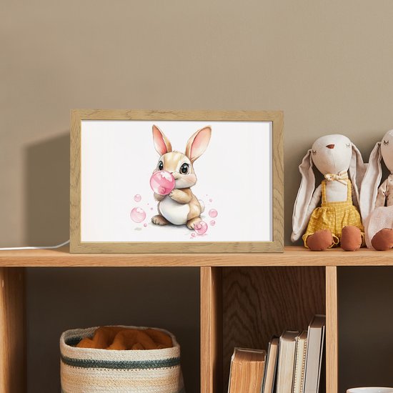 Nachtlampje 30x20 cm - Kinder lamp - Konijn - Roze - Bellen - Tafellamp kinderkamer - Slaapkamer lamp - Bedlamp kinderen - Kinderlampje stopcontact - Wandlamp babykamer - Nachtlampjes van Merkloos — afbeelding 3