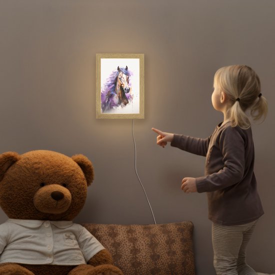 Nachtlampje 15x20 cm - Kinder lampje - Paard - Dieren - Meiden - Paars - Bruin - Tafellamp kinderkamer - Slaapkamer lamp - Bedlamp kinderen - Kinderlampje stopcontact - Wandlamp babykamer - Nachtlampjes van Merkloos — afbeelding 5