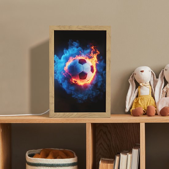 Nachtlampje 20x30 cm - Kinder lamp - Voetbal - Vuur - IJs - Blauw - Tafellamp kinderkamer - Slaapkamer lamp - Bedlamp kinderen - Kinderlampje stopcontact - Wandlamp babykamer - Nachtlampjes van Merkloos — afbeelding 3