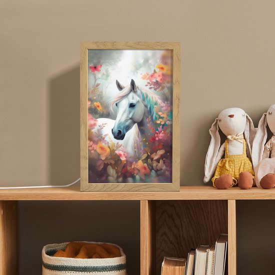 Nachtlampje 20x30 cm - Kinder lampje - Paard - Natuur - Bloemen - Dieren - Bos - Tafellamp kinderkamer - Slaapkamer lamp - Bedlamp kinderen - Kinderlampje stopcontact - Wandlamp babykamer - Nachtlampjes van OnlyWow — afbeelding 3
