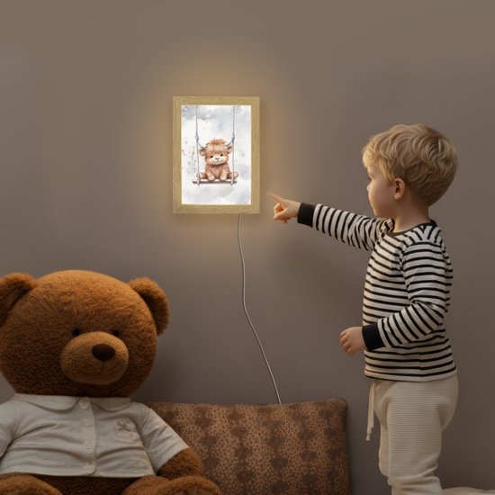 Nachtlampje 15x20 cm - Kinder lamp - Schotse hooglander - Dier - Kinderen - Tafellamp kinderkamer - Slaapkamer lamp - Bedlamp kinderen - Kinderlampje stopcontact - Wandlamp babykamer - Nachtlampjes van Merkloos — afbeelding 5