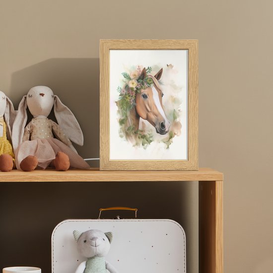 Nachtlampje 15x20 cm - Kinder lamp - Paard - Bloemen - Natuur - Waterverf - Dieren - Tafellamp kinderkamer - Slaapkamer lamp - Bedlamp kinderen - Kinderlampje stopcontact - Wandlamp babykamer - Nachtlampjes van Merkloos — afbeelding 3