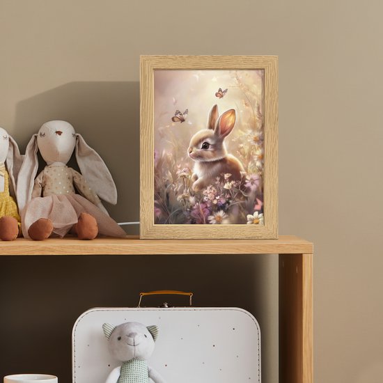 Nachtlampje 15x20 cm - Kinder lamp - Konijntje - Bruin - Bloemen - Vlinders - Tafellamp kinderkamer - Slaapkamer lamp - Bedlamp kinderen - Kinderlampje stopcontact - Wandlamp babykamer - Nachtlampjes van Merkloos — afbeelding 3