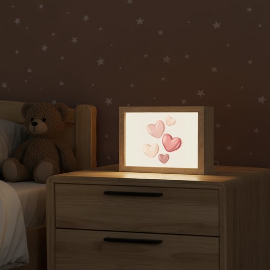 Nachtlampje 20x15 cm - Kinder lampje - Harten - Rood - Roze - Zwevend - Tafellamp kinderkamer - Slaapkamer lamp - Bedlamp kinderen - Kinderlampje stopcontact - Wandlamp babykamer - Nachtlampjes van Merkloos — afbeelding 2