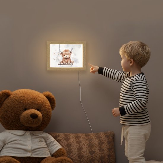 Nachtlampje 20x15 cm - Kinder lampje - Schotse hooglander - Dier - Kinderen - Tafellamp kinderkamer - Slaapkamer lamp - Bedlamp kinderen - Kinderlampje stopcontact - Wandlamp babykamer - Nachtlampjes van OnlyWow — afbeelding 5