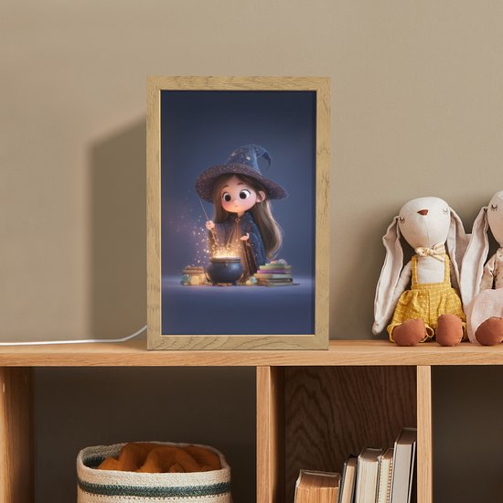 Nachtlampje 20x30 cm - Kinder lampje - Tovenares - Magisch - Blauw - Toveren - Tafellamp kinderkamer - Slaapkamer lamp - Bedlamp kinderen - Kinderlampje stopcontact - Wandlamp babykamer - Nachtlampjes van Merkloos — afbeelding 3
