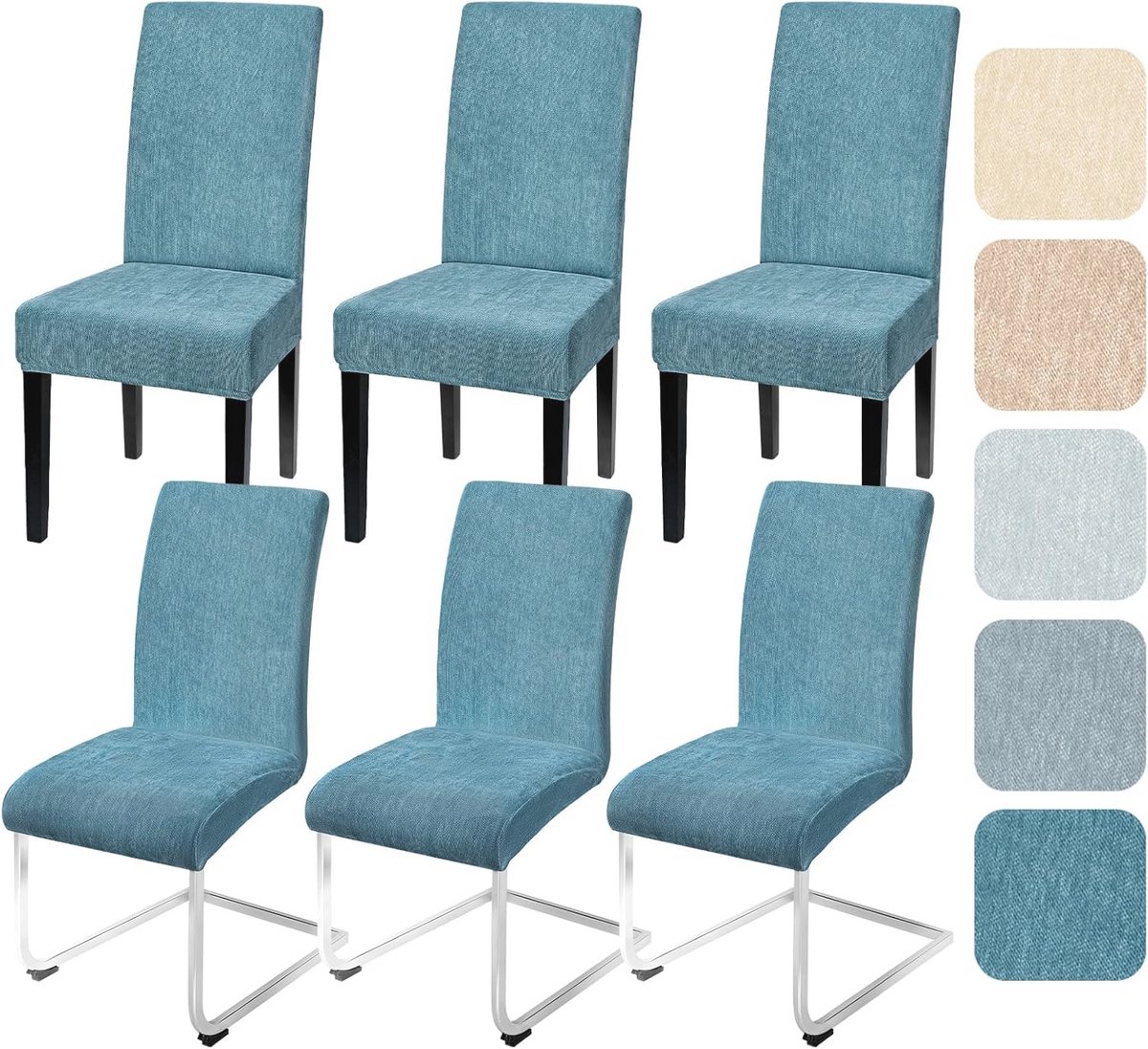 Stretch Stoelhoezen Set van 6 - Chenille Overtrek voor Eetkamerstoelen en Schommelstoelen - Wasbaar en Afneembaar - Stoelbescherming voor Keuken en Bruiloft
