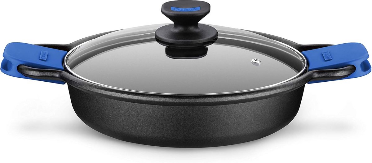 Gegoten aluminium antiaanbakpan met glazen deksel - 32 cm