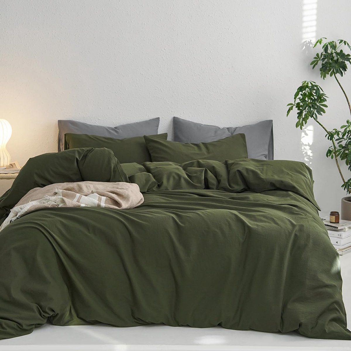 Unyqoos Stijlvol en Ademend Katoenen Beddengoed met Linnenlook voor Allergievriendelijk Comfort donkergroen