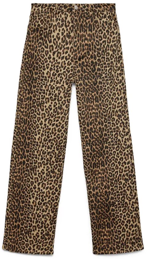 Voorkant van de bruine jeans met luipaardprint.